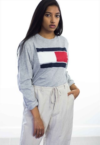 NEW VINTAGE TOMMY HILFIGER T-SHIRT LONG SLEEVE LOGO X 6.2