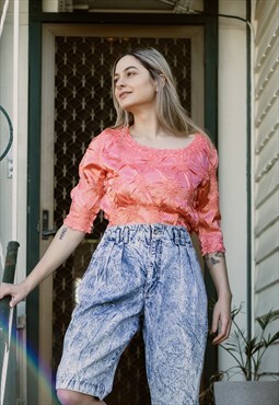 Pink Crinkle Satin 90s Vintage Top
