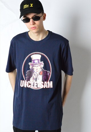 VINTAGE 90S NAVY BLUE UNCLE SAM T-SHIRT