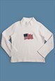 Vintage Fleece Sweater American Flag Embroidery