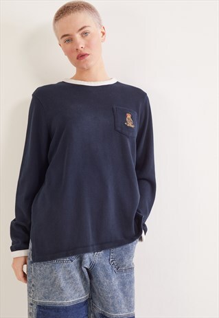 VINTAGE RALPH LAUREN THICK LONG SLEEVE TOP NAVY