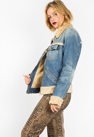 VINTAGE 80S LEVI'S SHEARLING SHEEPSKIN DENIM JACKET / S0217