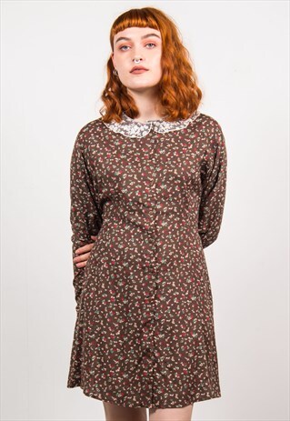 VINTAGE 90'S FLORAL PATTERN DRESS WITH LACE PETERPAN COLLAR