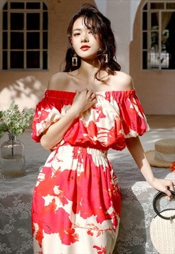 Summer Print Off-the-Shoulder Maxi Dress