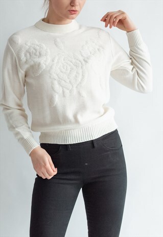 VINTAGE 60S PARIS CHIC JUMPER IN CREAM WHITE