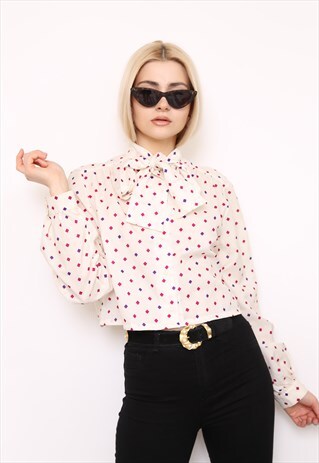 VINTAGE 80S CROPPED PRINT BLOUSE SHIRT