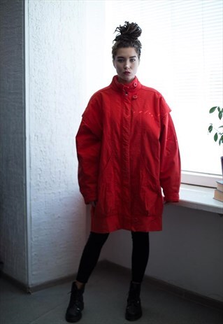 VINTAGE 80'S BRIGHT RED DOUBLE FASTENING PARKA