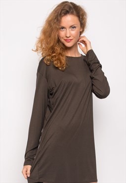 Plain color cotton blend Long T-shirt Dress in green