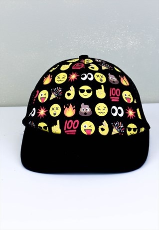 Vintage Emoji Cap Black Multicolour With Patterns