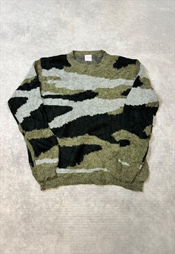 Vintage Abstract Knitted Jumper Camo Patterned Sweater