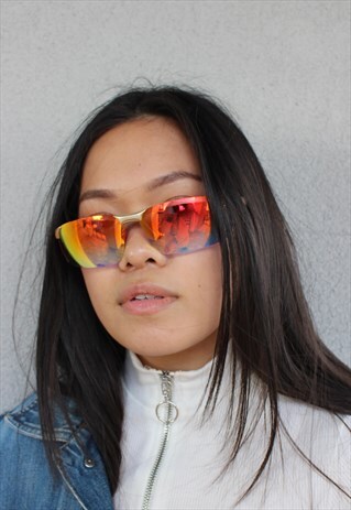 ORANGE RED SPORTS REFLECTIVE HOLOGRAM SPACE SUNGLASSES