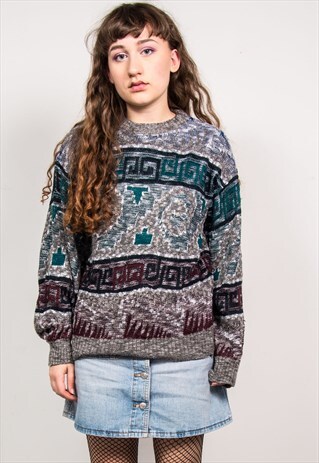 VINTAGE 90'S MULTICOLOUR KNIT GRUNGE STYLE JUMPER
