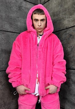 Bright fleece jacket pink handmade detachable premium coat