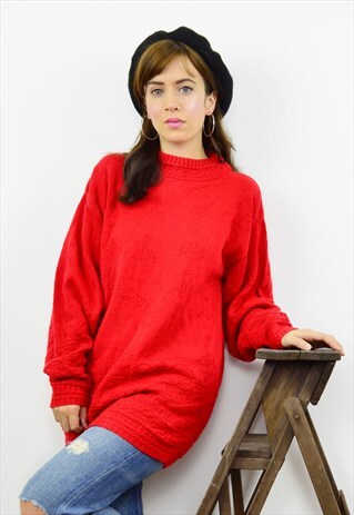 VINTAGE 90S RED PATTERNED TURTLE NECK JUMPER