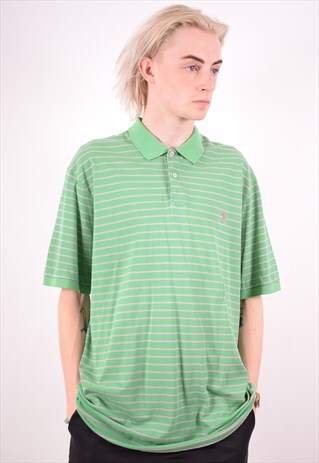 POLO RALPH LAUREN MENS VINTAGE POLO SHIRT XXL GREEN STRIPES