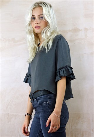 GREY FRILL TOP
