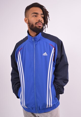 ADIDAS MENS VINTAGE TRACKSUIT TOP JACKET LARGE BLUE 90S