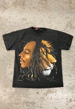 Vintage Y2K Graphic T-shirt Tee Top with Print Black Lion