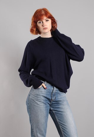 VINTAGE 80S NAVY OVERSIZE WOOL JUMPER