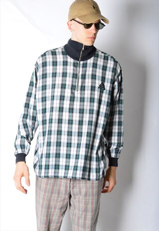 VINTAGE 80S GREEN CHECK ZIP UP SHIRT