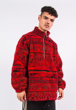 VINTAGE 90'S PATTERNED FLEECE JACKET 1/4 ZIP