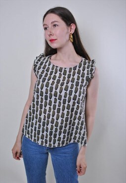 Women vintage grey Festival tank top with abstract print