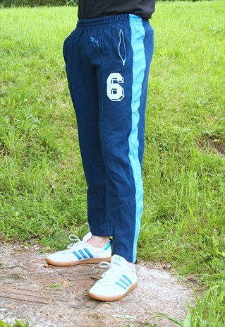 VINTAGE 80S PUMA SLIM FIT JOGGERS - 30 WAIST - NAVY BLUE