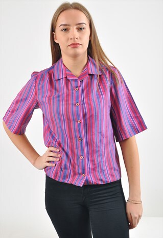 VINTAGE SHORT SLEEVE STRIPED BLOUSE