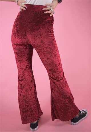 VINTAGE INSPIRED FLARES TROUSERS IN STRETCHY RED VELVET