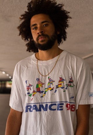 VINTAGE 90'S FRANCE 1998 WORLD CUP T SHIRT IN WHITE