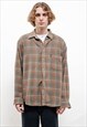 VINTAGE 80S FADED BROWN CHEKERED BUTTON UP SHIRT MEN L