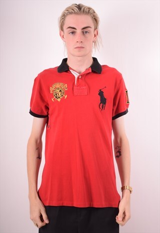 POLO RALPH LAUREN MENS VINTAGE POLO SHIRT MEDIUM RED 90S