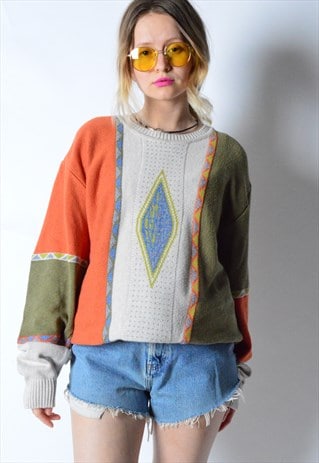 VINTAGE 90S COLOURFUL AZTEC JUMPER