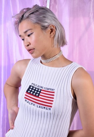 VINTAGE RALPH LAUREN WHITE KNITTED TOP