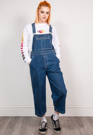 VINTAGE 90'S BLUE DENIM CROPPED LENGTH DUNGAREES