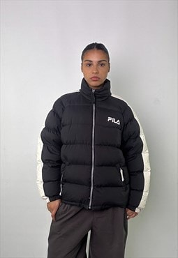 Black 90s FILA Puffer Jacket Coat 