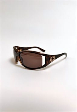 Gucci Sunglasses GG Shield Brown Tortoiseshell Gold Logo