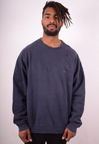 TOMMY HILFIGER MENS VINTAGE SWEATSHIRT JUMPER XXL BLUE 90S