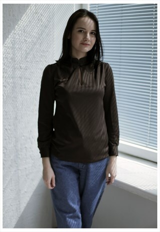 VINTAGE 70'S BROWN LONG SLEEVED BLOUSE