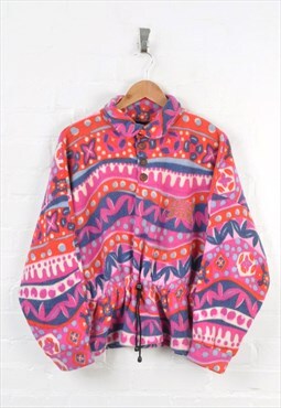 Vintage Mauna Kea Fleece 1/4 Zip Retro Pattern Pink Ladies M