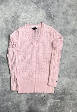 Authentic Tommy Hilfiger womens pink cable knit jumper 