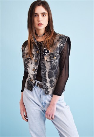 90'S BOHO CLASSY CUSTOMIZED ACID WASH BOYFRIEND GILET TOP