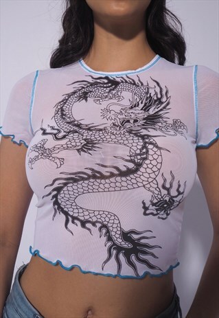 DRAGON PRINT SHEER CROP TOP
