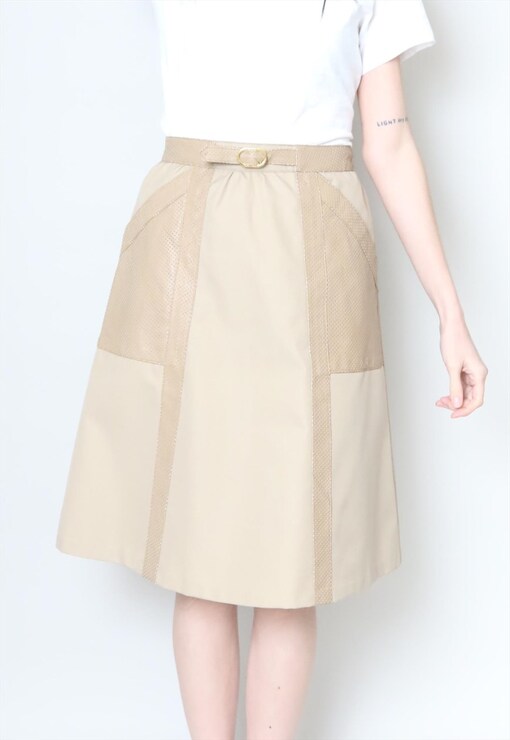 COTTON DUNGAREE LEFT FLARE SKIRT(S Khaki): Vintage 1.1｜THE SHOP