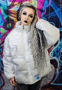 Transparent bomber see through padded puffer jacket in white