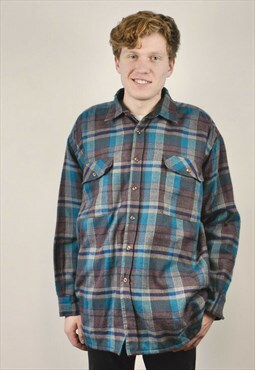 Men's XL Wool Blend Over Shirt Check Casual Insulated