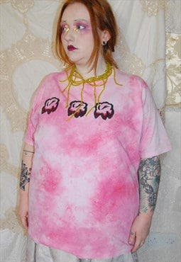 Pink Tie Dye T Shirt With Teeth Punk Boho Grunge XXL
