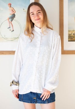 White silk like patterned long sleeve shirt