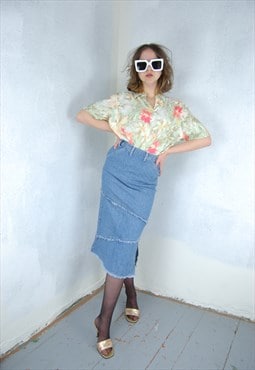 Vintage y2k light flower boho holiday baggy blouse shirt 