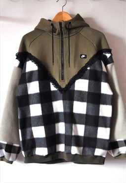 Y2K vintage reworked Nike check lace frill 1/4 zip hoodie